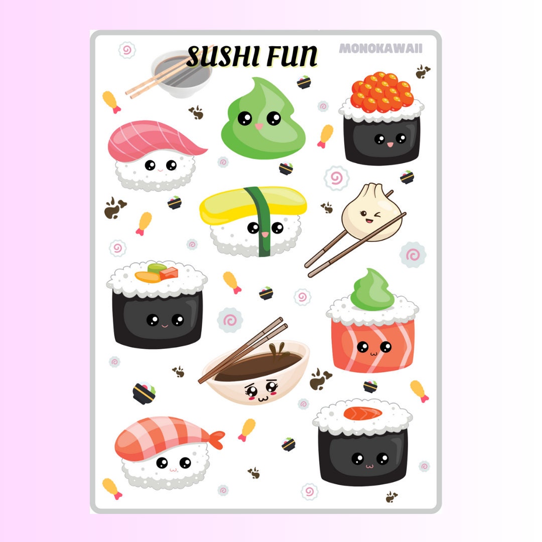 Sushi Fun Sticker Sheet L Kawaii Sticker Sheet L Cute Stickers L Anime ...