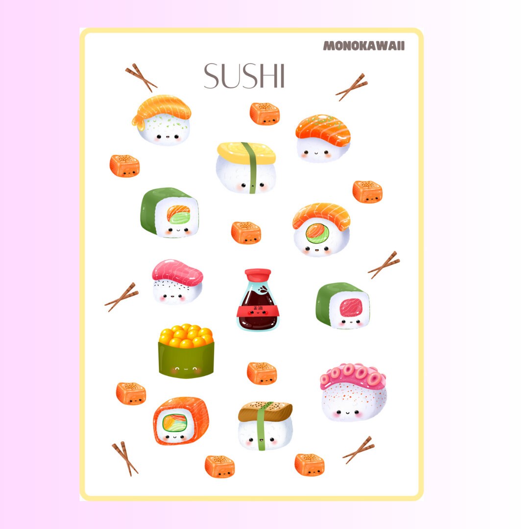 Sushi Sticker Sheet L Kawaii Sticker Sheet L Cute Stickers L Anime ...