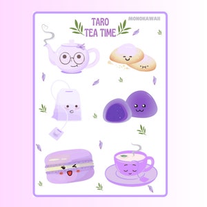 Taro Tea Time Sticker Sheet l Kawaii Sticker Sheet l Cute Stickers l Anime Lover Sticker