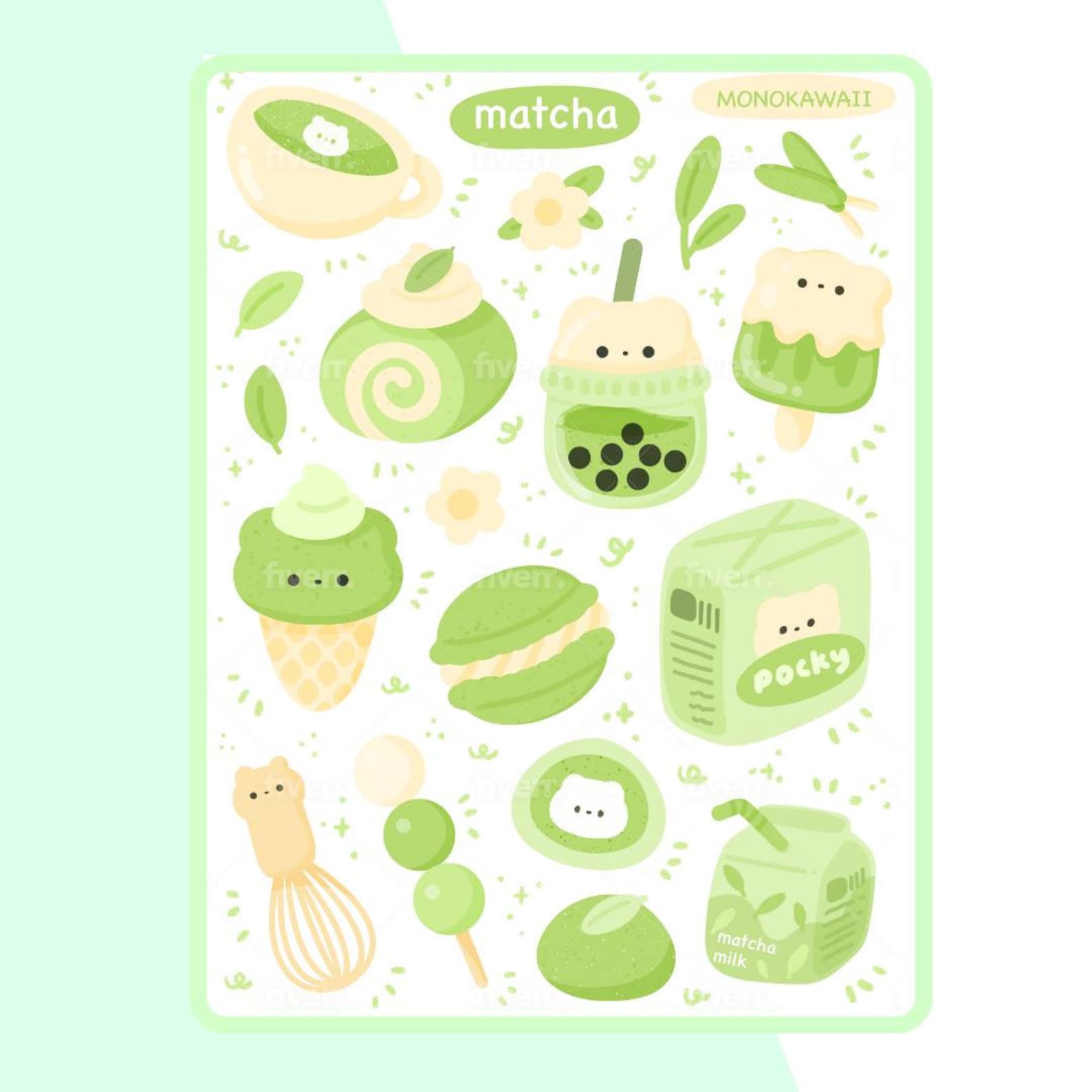 Matcha Sticker Sheet L Kawaii Sticker Sheet L Cute Stickers L - Etsy
