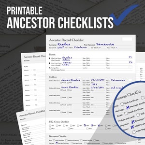 Lista de verificación de genealogía de antepasados (A4 + Carta, EE. UU. y Reino Unido) - Imprimir en casa