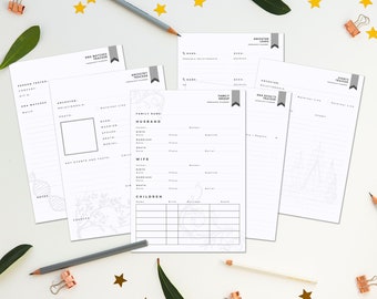 Werkbladenset genealogieplanner, voorouders familiegeschiedenis (digitale download)