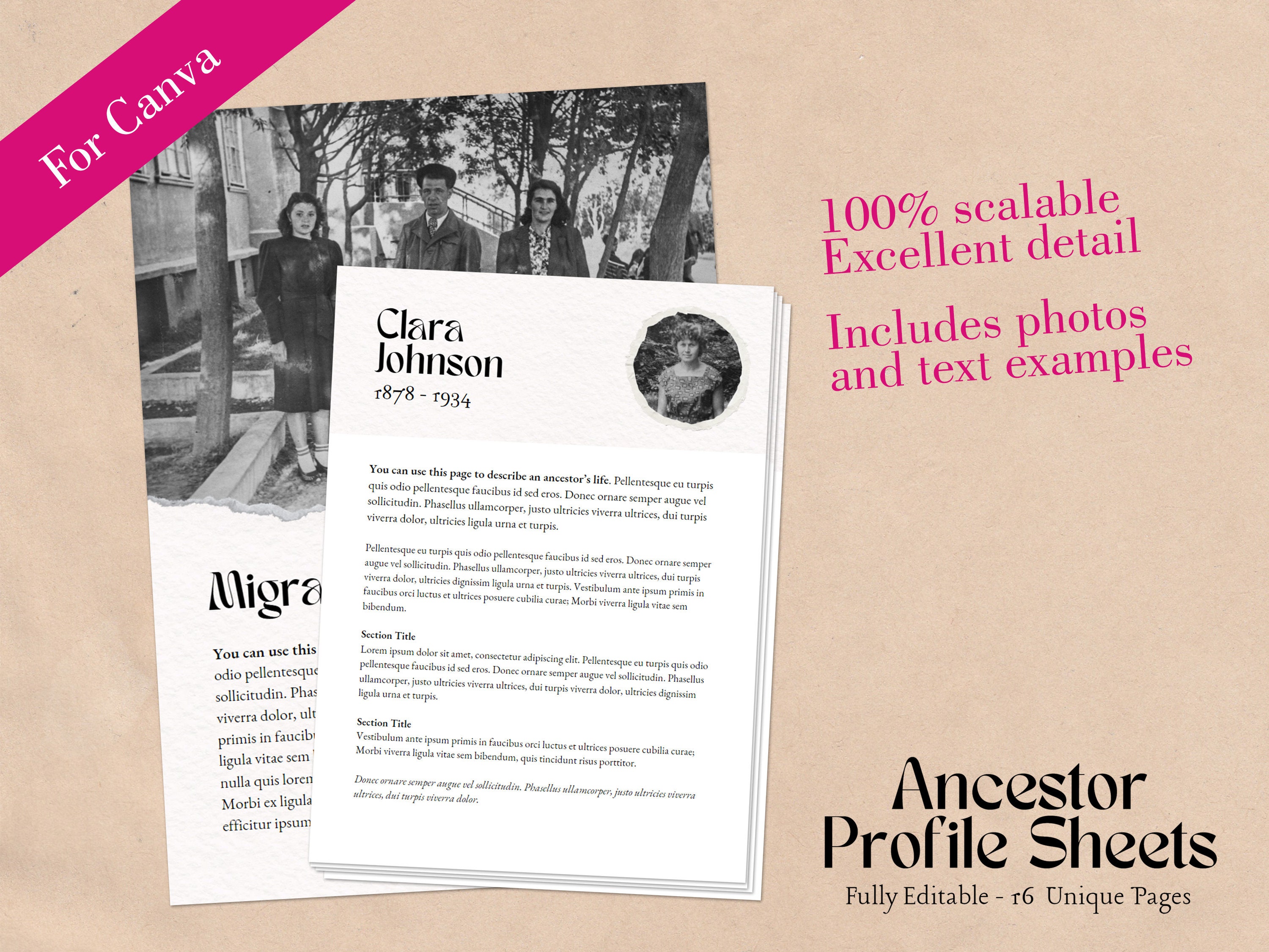 Genealogy Ancestor Profile Sheets – Canva Template, 16 Unique Pages ...