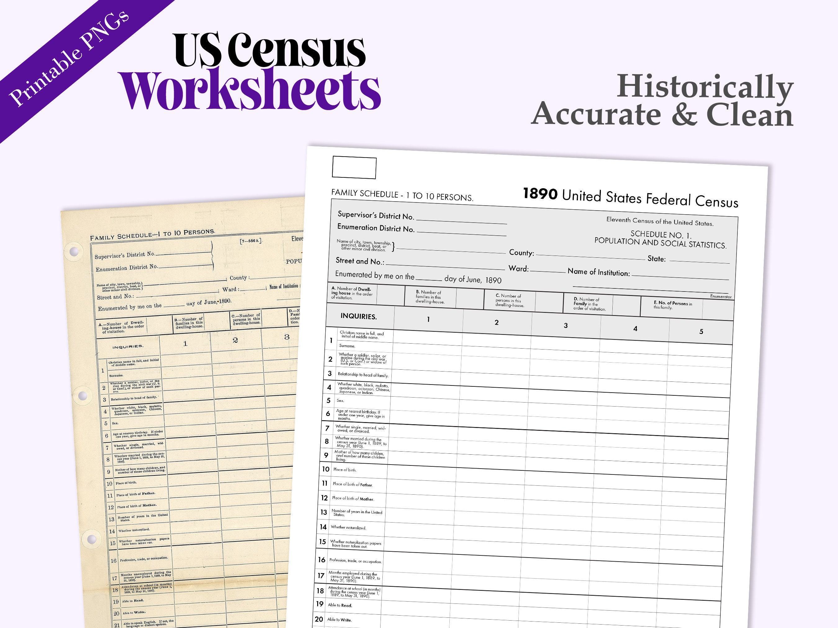 Genealogy U.S. Census Worksheets for Ancestry Research 1790-1930 Jpgs ...