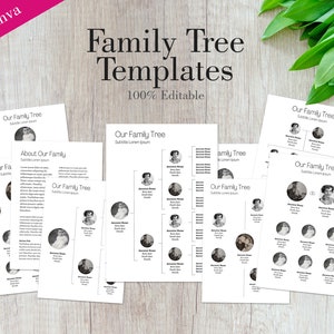 Genealogy Family Tree Bubble Templates for Canva - 9 Pages to Customize and Print iPad PC Ancestry Scrapbook