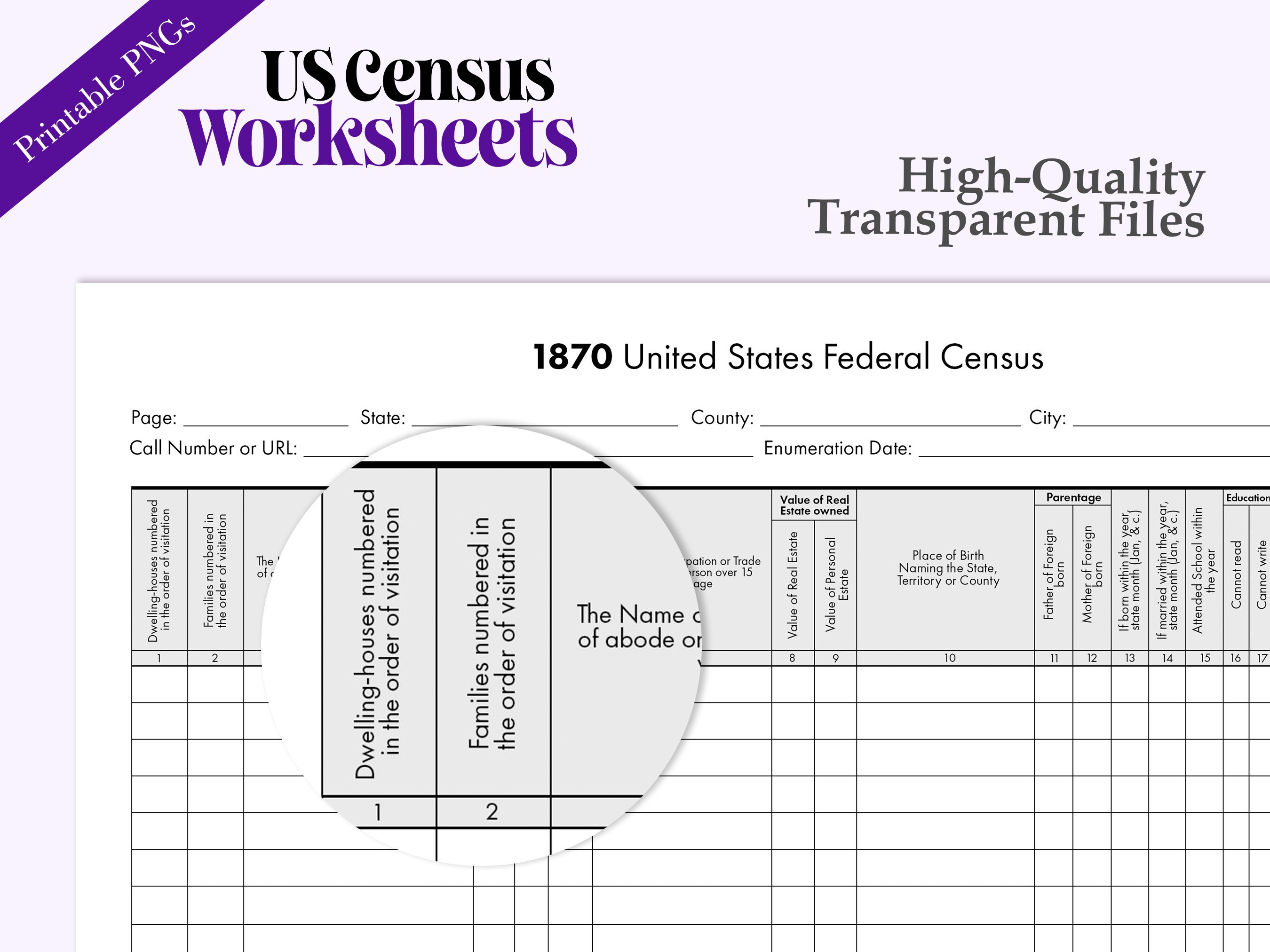 Genealogy U.S. Census Worksheets for Ancestry Research 1790-1930 Jpgs ...