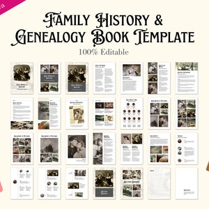Genealogy Family History Scrapbook for Canva - 59 Pages to Customize and Print iPad PC Ancestry Scrapbook