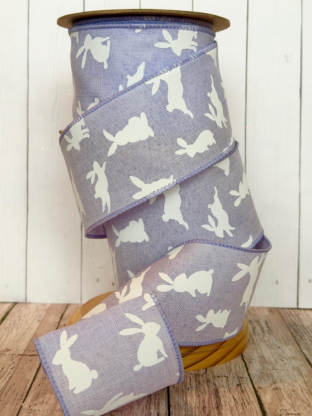 NEW!! Lavender White Bunny Rabbit Wired Ribbon for Wreaths or Bows 2.5 ...