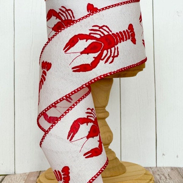 RESTOCKED!! Crawfish Boil or Lobster Decor White & Red Wired Ribbon for Wreath or Bows 2.5" x 10 YARD ROLL