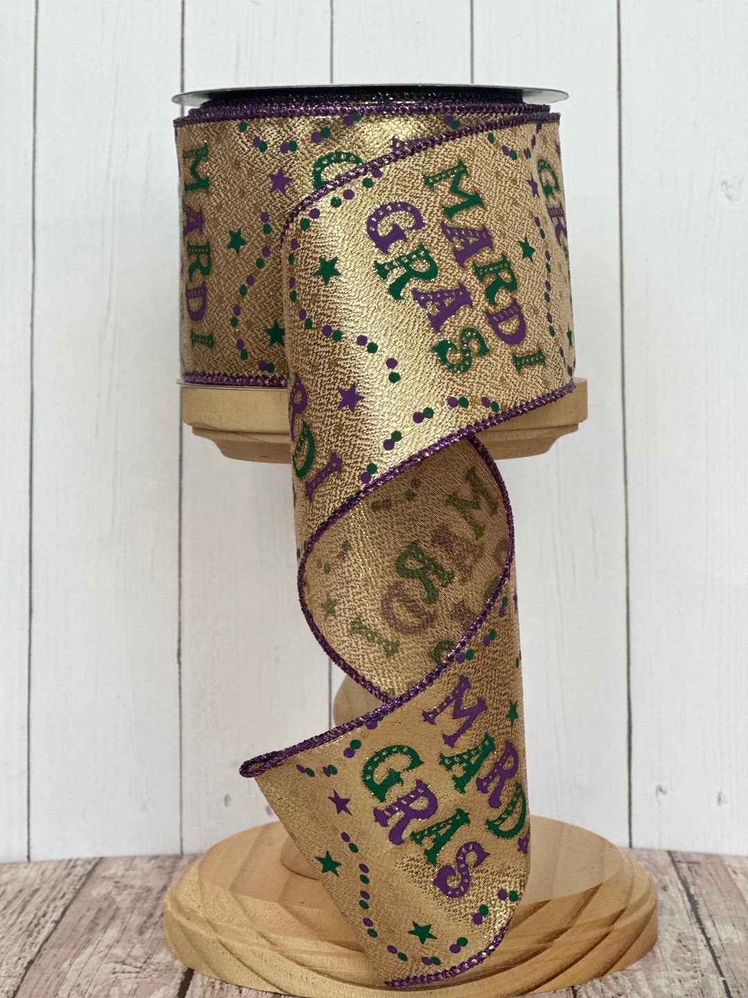 NEW Mardi Gras Beads Metallic Purple Green Gold Wired Ribbon for