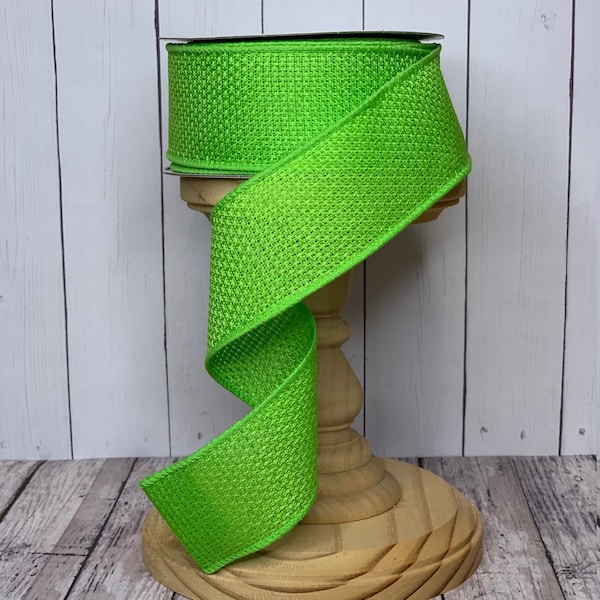 RESTOCKED!! Solid Lime Green Royal Burlap Wired Ribbon for Wreaths or Bows 1.5" x 10 YARD ROLL