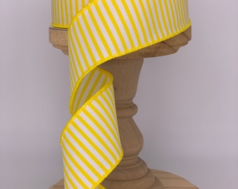 RESTOCKED!! Horizontal Thin Stripes Yellow White Wired Ribbon for Wreath or Bows 1.5" x 10 YARD ROLL