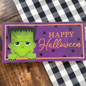 NEW!! 12.5&quot; Frankenstein Wooden Sign Happy Halloween Sign Wreath Supply Decor