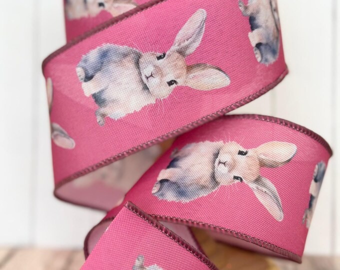 NEW!! Bunny on Hot Pink La Ribbon Easter Wired Ribbon for Wreaths or ...