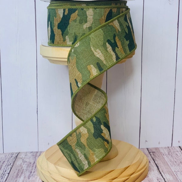 RESTOCKED!! Camouflage Hunting Father's Day Print Woven Ribbon Wired Ribbon for Wreath or Bows 1.5" x 10 YARD ROLL