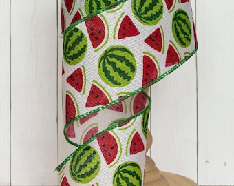 NEW!! Watermelon Slices Royal Canvas Red Green White Wired Ribbon for Wreaths or Bows 2.5" x 10 YARD ROLL