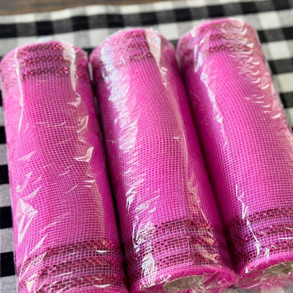 NEW!! 10" Fushcia Pink Border Stripe Metallic Mesh Wreath Making Supplies