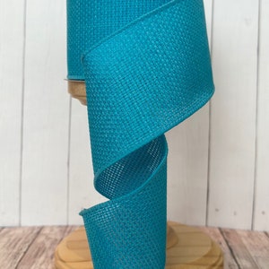 NEW!! Cross Royal Burlap Turquoise Wired Ribbon for Wreaths or Bows 2.5&quot; x 10 YARD ROLL