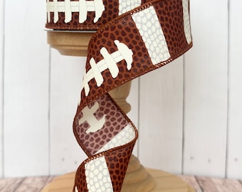 RESTOCKED!! Football Laces Brown White Wired Ribbon for Wreaths or Bows 1.5" x 10 YARD ROLL