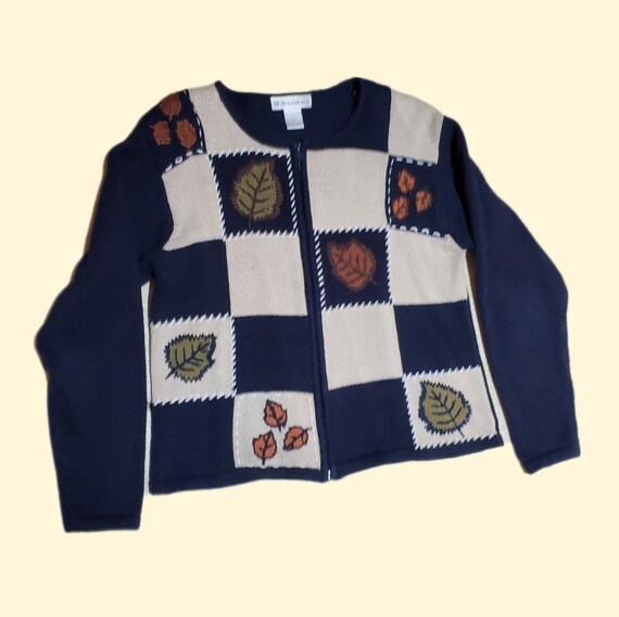 90s Granola Cottagecore Embroidered Leaf Patchwork Cardigan
