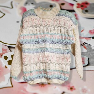 Vintage 80s 90s Pastel Fairy Kei Sweater Jamie Scott White Blue Pink image 1