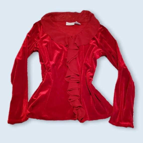 90s Y2K Whimsigoth Boho Red Velvet Ruffle Top