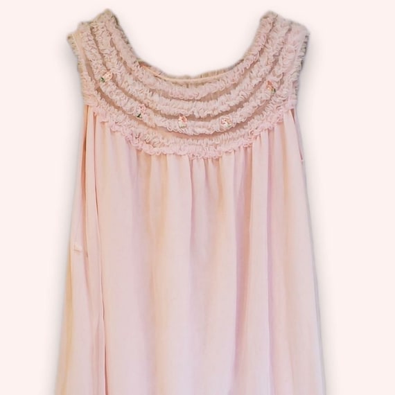 60s Coquette Cottagecore Pink Ruffle Nightgown Flo