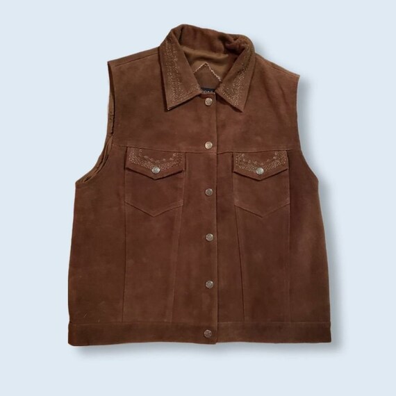 90s Cottagecore Boho Brown Suede Leather Vest - image 1