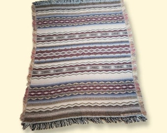 90s Boho Granola Tapestry Blanket Southwestern Print Earth Tones