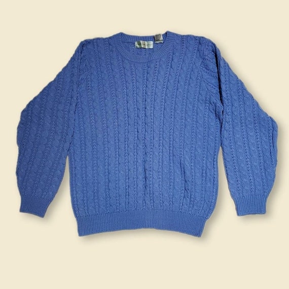90s Y2K Cottagecore Granola Blue Cable Knit Sweate