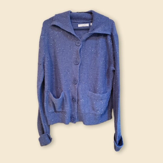 90s Y2K Boho Grunge Blue Confetti Slouchy Cardigan