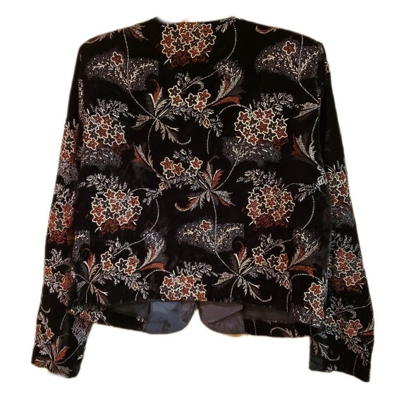 80s 90s Whimsigoth Boho Black Velvet Jacket Flora… - image 2