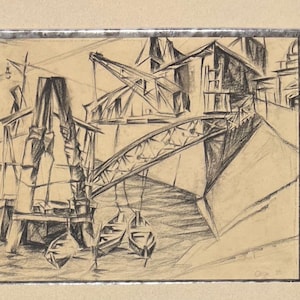 Richard OELZE (1900-1980) drawing The Port 1920 - BAUHAUS Surrealism
