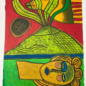 Firmato; Guillaume Corneille Litografia su carta velina Il vulcano 2002