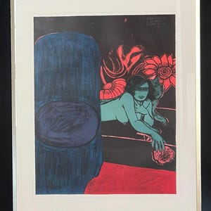 Signed; Guillaume Corneille Lithographie encadrée Margherita à la rose, 1980