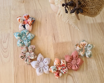 Pretty Petal Bow (contemporary) - handmade baby bow, baby headband, baby clip, toddler hair clip, baby hair accessory, flower bow, linen