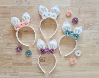 Hoppy Headband - easter headband, linen, wool yarn, bunny ears, girl headband, baby easter, bunny ear headband, easter hair accessory