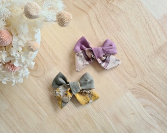Pin-A-Wheel Bow (contemporary floral) - baby bow, hair clip, baby headband, hair accessory, girl bow, dual fabric, linen bow, floral