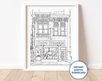 Bob&#39;s Burgers Storefront & Home Art Print | Instant Digital Download | Digital Print | Printable | 6 Sizes | Fan Art | Hand Drawn