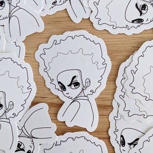 Huey Freeman Sticker | Boondocks | Die-cut Matte Vinyl Sticker 2.25 x 3in. | Fan Art | Black & White Line Drawing