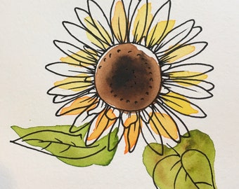Sunflower Original Watercolor Painting Print Greeting Card/Note Card