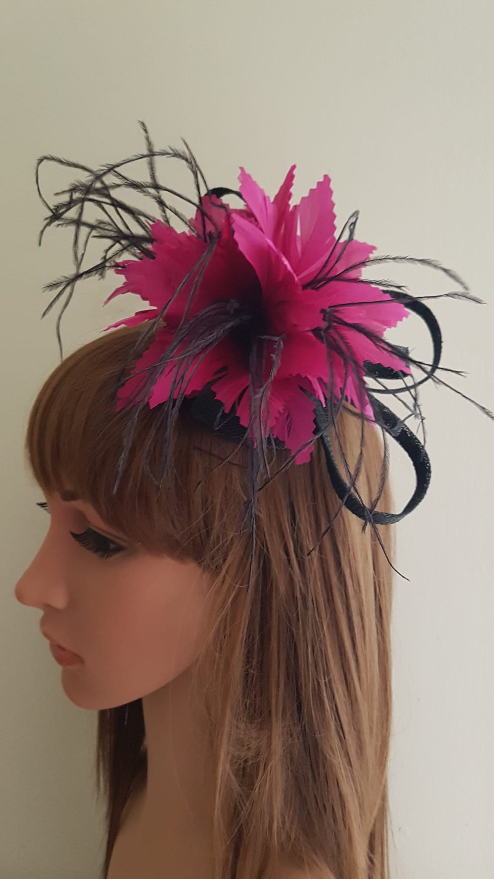 Beautiful black and pink fascinator. Etsy