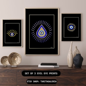 Set of 3 Evil Eye Digital Prints, Instant Download, Blue Evil Eye, Printable Evil Eye, Wall Art Prints, Minimal Art Poster, Turkish Evil Eye