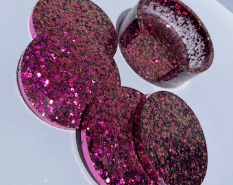 4er Set Pink Glitter Untersetzer mit Halter