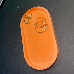 Handmade Orange Oval Tray: Minimalist Terrazzo Jewelry Holder