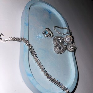 Blue Ceramic Tray, Jewelry Holder, Trinket Dish, Minimalist Home Decor, Oval Concrete Tray.