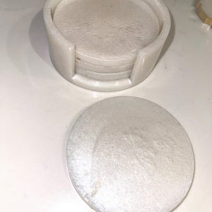 Resin Coasters | Set of 4 Coasterswith Holder | In Pearl White & Gold