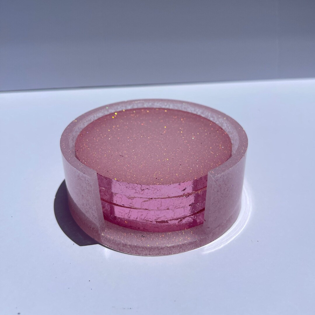 Coasters With Holder Set of 4 Coasters Epoxy Resin Coasters Glitter