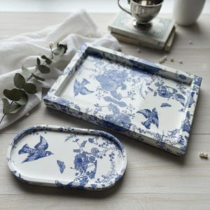 Blue Floral Bird Design Ceramic Tray Set
