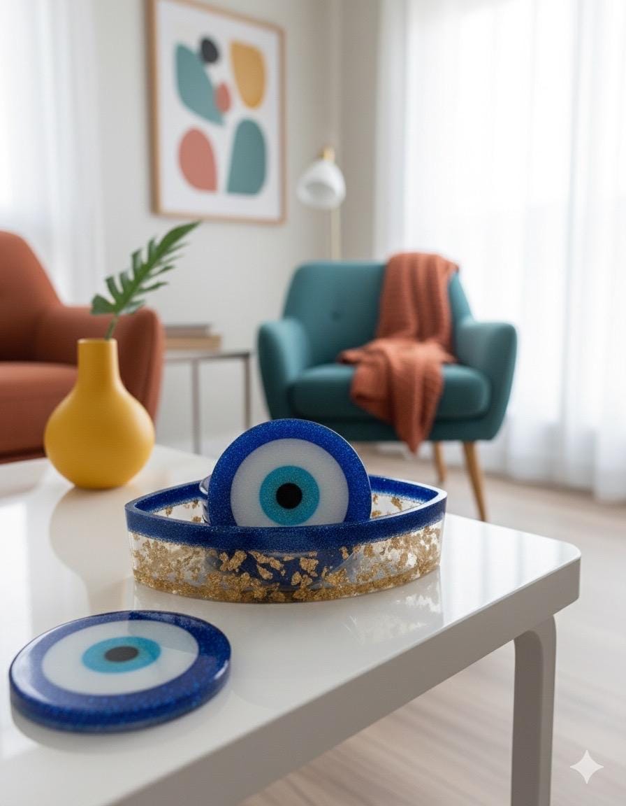 Blue Evil Eye Coasters With Eye Shaped Holder - Etsy